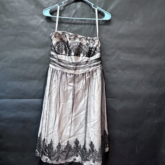 Davids Bridal Size 8 Prom Black Lace Taupe Strapless Midi Dress Short - Picture 2 of 6